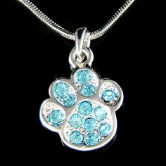 Aqua Baby Blue Swarovski Crystal Dog KITTY CAT Kitten Pawprint Paw Print Pendant Necklace Christmas Cute Personalized Blue Jewelry, Blue Cat Design Jewelry For Gift, Blue Cat Design Jewelry As Gift, Blue Jewelry With Cat Design For Gift, Cute Blue Jewelry For Birthday Gift, Cute Blue Jewelry For Birthday, Blue Charm Jewelry For Birthday, Cute Blue Jewelry With Charms, Pink Paw Print