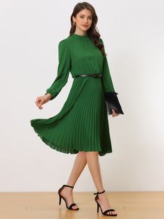 Shop Allegra K for stand collar long sleeve belted pleated midi dress you are looking for, get more women's dresses for yourelf. Order now! Free Returns! Pleated Midi Dress, Long Sleeve Shirt Dress, Dress 100, Mid Length, Stand Collar, Shirt Dress, Midi Dress, Collar, Womens Dresses