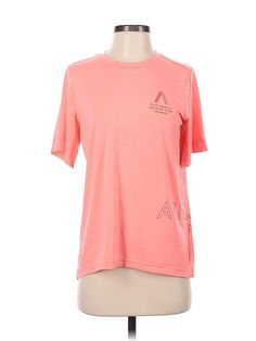 Allyson Felix x Athleta Active T Shirt Size: X-Small Activewear - used. 56% Polyester, 37% Modal, 7% Spandex | Allyson Felix x Athleta Active T-Shirt: Pink Activewear - Size X-Small Pink Sportswear T-shirt For Workout, Casual Short Sleeve Activewear For Light Sports, Pink Go-dry Crew Neck Top, Pink Crew Neck Top With Go-dry Technology, Pink Tops For Light Sports In Summer, Casual Pink Activewear With Graphic Print, Pink Crew Neck Activewear For Spring, Athleisure Activewear With Letter Print Short Sleeve, Athleisure Stretch T-shirt With Logo Print