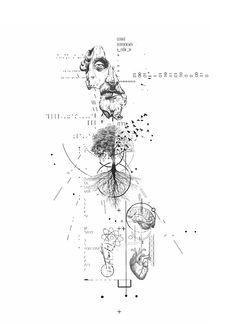 an artistic drawing with trees and other things in the shape of people's faces