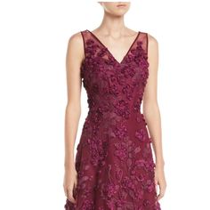 Embroidered Evening Gown Burgundy Size 8 3d Floral Print Tulle Skirt Overlay Fully Lined Fitted Purple Dress With Floral Applique, Fitted Elegant Dress With 3d Embroidery, Elegant Fitted Dress With 3d Embroidery, Purple Evening Gown With Floral Embroidery, Purple Floral Embroidered Evening Gown, Elegant Purple Gown With Floral Embroidery, Purple Gown With Floral Embroidery For Evening, Formal Purple Embroidered Gown, Purple Floral Embroidered Dress For Formal Occasions