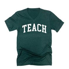 adult_unisex_tee_teach_varsity_font_little_mama_shirt_shop College Stretch T-shirt With Letter Print, College T-shirt With Letter Print And Stretch Fit, College T-shirt With Graphic Print And Stretch, Stretch Graphic T-shirt For College, College Stretch T-shirt With Graphic Print, Stretch Short Sleeve College T-shirt, Stretch Graphic Print T-shirt For College, Fitted Tan T-shirt With Letter Print, Fitted Pre-shrunk College T-shirt