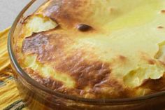 a casserole in a glass dish on a table