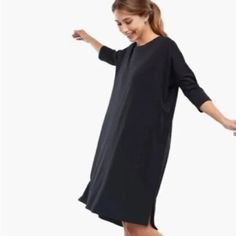 Able Veda Supima Cotton Modal Relaxed Midi T-Shirt Dress Black- Size Small -Nwt Black Shift Midi Dress In Cotton, Black Midi Dress For Spring Loungewear, Black Spring Loungewear Dress, Spring Black Dresses For Loungewear, Fall Workwear Dress With Curved Hem, Black Dress For Spring Loungewear, Relaxed Fit Dress With Curved Hem For Daywear, Black Long Sleeve Midi Dress In Relaxed Fit, Spring Cotton Dresses With Curved Hem