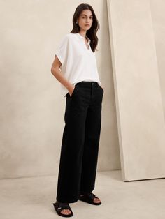 Authentic Chino Parachute Pant | Banana Republic Factory Parachute Pant, Banana Republic Factory, Cargo Pants Women, Spring Looks, Capsule Wardrobe, Black Cotton, Spring Outfits, Black Pants, Banana Republic