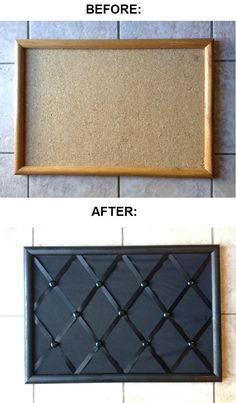 the before and after pictures of a framed cork board