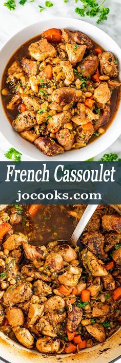 this is an image of french casserole with chicken and carrots