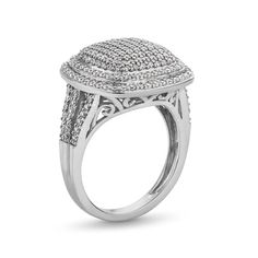 a white gold ring with diamonds on it's sides and the center stone in the middle