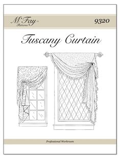 the front cover of a window with curtains and valances on it's sides