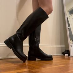 Flat Black Knee High Boots, So Perfect For Fall With Some Jeans, Skirt Or Dress! Have Been Worn 2x, Have Slight Scuff Marks On The Sides As Shown In Pictures. Originally $250 Black Wide Calf Knee-high Boots With Flat Heel, Black Flat Heel Knee-high Boots With Wide Calf, Black Knee-high Boots With Wide Calf And Flat Heel, Black Tall Platform Boots For Work, Casual Platform Boots With Flat Heel For Work, Casual Platform Knee-high Boots For Wide Calves, Casual Knee-high Boots With Platform And Wide Calf, Casual Knee-high Boots With Platform For Wide Calf, Casual Wide Calf Knee-high Platform Boots