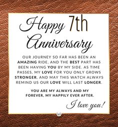 an anniversary card with the words happy 7th anniversary