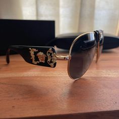 These Are The Most Epic Versace Frames. I’ve Been Holding On To Them Because I Feel Like They’re Such A Special Collectible From The House Of Versace But Deciding To Part Ways For The Right Price. Purchased At Saks. Nwot Original Box And Case Included. Perfect Condition. The Center Leather Piece With Medusa Head Is Removable. Elegant Gold Aviator Sunglasses For Party, Elegant Gold Aviator Sunglasses With Uva Protection, Luxury Aviator Sunglasses With Mirrored Lenses, Luxury Glass Aviator Sunglasses With Mirrored Lenses, Luxury Glass Aviator Sunglasses With Tinted Lenses, Luxury Aviator Sunglasses With Uv Protection, Elegant Shield Sunglasses With Gradient Lenses For Formal Occasions, Luxury Shield Sunglasses With Polarized Glass Lenses, Luxury Polarized Aviator Sunglasses