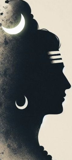 a woman's profile with the moon in her hair