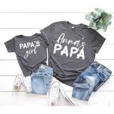 Papa's Girl Shirt, Custom Papa and Me Shirts, Father's Day Shirt, Personalized Matching Papa Shirts, Grandpa and Me Shirts, Fathers Day Gift We wish everyone to smile with our cute, stylish, and trendy graphic T-shirts. We assure you this shirt is the perfect gift whether you buy it for yourself or someone else. Black text is only used for White, Athletic Heather, Baby Blue, Natural, Orange, Yellow, Heather Peach, Pink, Mint, Cancun, Banana Cream, and Desert Pink colored shirts. White text is used for other colored shirts.  Please review all the photos for the appearance of the designs on the shirts. Color and size charts are included in the listing photos. If you have any other design wish that you couldn't find in the shop, do not hesitate to CONTACT us. We are delighted to help you! MG Father's Day Matching Letter Print Shirt, Mother's Day Printed Cotton Tops, Father's Day Funny Text Cotton Tops, Family Matching Printed Cotton Tops, Father's Day Matching Letter Print Tops, Cute Cotton Shirt For Father's Day, Matching Graphic Print Tops For Father's Day, Funny Print Cotton Top For Father's Day, Matching Letter Print Cotton Top