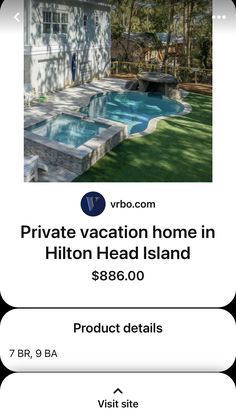 an advertisement for a private vacation home in hilton head island