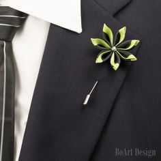 "Black/Green Kanzashi Flower Lapel Stick Pin with 6mm Swarovski Silver Night Crystal SIZE: 1.5\"-1.8\" Comes in a luxury Black box with Non-Tarnish Cotton. NOTE Please note, that items may not be as large as they appear! Because every item is handmade (each petal one by one), flower shape may slightly vary! While every effort is made to accurately represent the true colors of the ribbon/fabric used in my work, your monitor settings may affect the appearance of these colors on your screen!" Elegant Black Lapel Pin For Wedding, Elegant Green Lapel Pin For Wedding, Elegant Green Wedding Lapel Pin, Elegant Handmade Flower Lapel Pin For Weddings, Elegant Handmade Flowers Lapel Pin For Weddings, Elegant Wedding Lapel Pin With Handmade Flowers, Lapel Flower Wedding, Flower Men, Men's Brooch