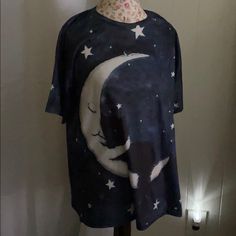 Adorable Moon & Stars Dark Blue Printed Front And Back. Can Also Be Used For A Night Shirt. Pit To Pit 25” L 30” Never Worn In Excellent Condition Pet Friendly Non- Smoking Home Cotton Pullover, Top T Shirt, Moon Stars, Night Shirt, Stars And Moon, Pet Friendly, Dark Blue, Womens Tops, Tops & Tees