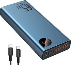 this is an image of a power bank with two usbs and one type of charger