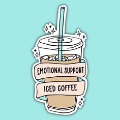 a sticker with the words'national support iced coffee'and an image of a straw