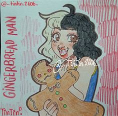 a drawing of a girl holding a teddy bear and smiling at the camera with words underneath it