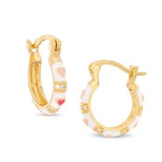 These child's cubic zirconia accented and multi-coloured enamel hearts hoop earrings are set in 18K gold plated brass. The earrings are secured with latch backs. Preppy Jewelry, Health Challenges, Heart Hoop Earrings, Jewelry Accessories Ideas, Jewelry Essentials, Jewelry Lookbook, Girly Jewelry, Stunning Jewellery, Jewelry Inspo