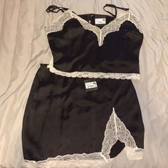 Never Worn Nwt Top Is A Medium, Skirt Is An Xs. Top Has Adjustable Straps, Skirt Is A Zip Up. (Im Sorry The Skirt Pic Is So Blurry Ill Retake It If Anybody Cares) Please Dm/Comment For Any Questions Or Measurements. I Can Sell These Pieces Separately If There Is Interest In Just One Half. Spring Nightwear Sets Fitted, Fitted Night Sets For Spring, Fitted Black Sets For Night, Skirt Pic, Lace Trim Skirt, Medium Skirt, One Half, Im Sorry, Women's Intimates