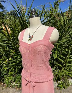 Thank You If You Favored One of My Items! You Will Receive 10% Off an Item of Your Choice, Unless It Is On Sale, Code17. Thank You. RARE 70's PINK KNIT Dress/70's Dresses/Pink Dresses/Barbie Core Dresses/70's Pink Dress/Barbie Core/70's Knits/Vintage Knits/Mint Condition RARE Circa 70's PINK KNIT Dress Dana Lauren Ltd. by John Radaelli Made in Hong Kong This is a Gorgeous Pink Knit Sundress.  It Buttons Down the Front and has a Tie Waist.  The Bodice and the Skirt have a Beautiful Design Pattern Pink 70s Dress, Fitted Pink Vintage Cottagecore Dress, Vintage Pink Knit Tops, Dresses 70s, Pink Lace Trim Vintage Dress, Knit Sundress, Pink Knit Dress, Pink 1970s Summer Dress, 1970s Pink Long Sleeve Dress