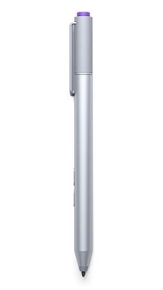 an electronic device with a pen attached to the back of it, on a white background