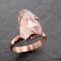 Partially Faceted (By my husband) Morganite 14k rose gold Ring Gold Pink Gemstone Cocktail Ring Statement Ring gemstone Jewelry byAngeline morganite feels so soft gentle and loving. I hand carved this ring in wax and cast it in solid rose gold using the lost wax casting process. This one of a kind ring is a size 7 and It can be resized. The stone measures about 11mm X 7.5mm. Throughout all time and history, in every tribe and culture all around the world crystals, minerals and gemstones have use 14k Rose Gold Gemstone Wedding Jewelry, 14k Rose Gold Crystal Gemstone Ring, Rose Gold Crystal Gemstone Ring In 14k Gold, 14k Rose Gold Gemstone Jewelry, Rose Gold Solitaire Crystal Ring, Faceted Rose Gold Ring Jewelry, Rose Gold Morganite Jewelry With Diamond Cut, Rose Gold Faceted Fine Jewelry Rings, Morganite Solitaire Ring In Rose Gold