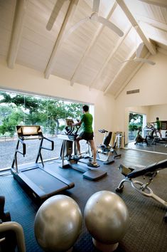 a man is working out in the gym