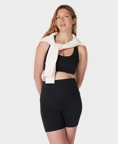 Our versatile new workout shorts designed to keep you moving through pregnancy. Made from breathable All Day fabric that feels buttery soft against your skin. Stretchy high waist with a comfortable over-the-bump fit. Side slip pocket for your phone. Inseam length 15cm / 6". Model is in her first trimester, wearing size S. Height: 178cm /5'10". Style Code: SB9960RColour: Black Workout Activewear With Built-in Bra, Short Length, Comfortable Maternity Stretch Activewear, Compressive Shapewear Biker Shorts For Workout, Workout Shapewear Biker Shorts With Built-in Shorts, Black Maternity Activewear For Workout, Sporty Nursing Friendly Stretch Activewear, Compressive High-waisted Shorts For Versatile Activewear, Compressive High-waisted Shorts For Activewear, Compressive High-waisted Shorts Activewear