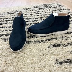 Brand New!! Amazing Gift Comes In Brown Too So Comfortable For Events ! Casual Blue Slip-on Boots, Casual Blue Boots With Suede Lining, Casual Blue Suede Boots, Navy High-top Casual Boots, Casual Navy High-top Boots, Casual Blue Boots For Workwear, Casual Blue Workwear Boots, Blue Casual Slip-on Boots, Suede Chukka Boots