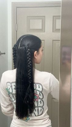 Half Up Half Down Accessories, Half French Braid Ponytail, 2 Half Up Half Down Braids, Cute Braided Hairstyles Straight Hair, Half Braid Half Ponytail, 2 Braid Ponytail Hairstyles, Two Fish Tail Braid Hairstyles, Braids Hairstyles Sports, Top Half Braided Hairstyles