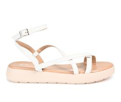 Make your summer a little more stylish with the Jeselia by Journee Collection. Vegan leather straps shape this adorable sandal. With an adjustable buckle strap and 4 mm Tru Comfort Foam™ footbed, you'll be walking on sunshine every time you wear them. Luxe Vegan Leather upper, Adjustable buckle closure, Approx. 1 1/4\ sole, Open toe, Tru Comfort Foam™ footbed for added comfort, Man-made outsole, Crisscross strap detail | Women's Journee Collection Jeselia Sandals in White Size 11 Medium