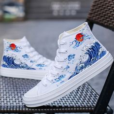 Original graffiti wave dragon high canvas shoes hand-painted shoes Storenvy Shoes, Painted Shoes Diy, Custom Painted Shoes, Custom Shoes Diy, Mode Tips, Hand Painted Shoes, Wave Art, Aesthetic Shoes, Shoe Art