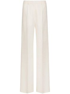 Valentino Ready To Wear cream white virgin wool-silk blend Toile Iconographe print tailored design high-waisted concealed front fastening belt loops two side slit pockets two rear welt pockets pleat detailing wide leg The full look includes Valentino Garavani accessories. Valentino Pants, Valentino Women, Tailored Design, Emilio Pucci, Silk Crepe, Straight Pants, Denim Pant, Cream White, Welt Pockets