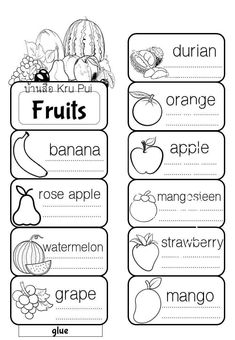 fruits and vegetables worksheet for kids to practice their english language skills with pictures