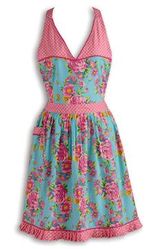 a blue dress with pink flowers on it