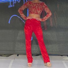 Excellent Condition 2 Piece Sherri Hill Couture. Top Is Cropped And Beaded And Deep Scoop Back. Pants Are Liquid Beaded And High Waisted, Zip Back. Unique And Stunning. Approx Size 2- Measurements In Photos Evening Fitted Red Pants, Glamorous Embellished Bottoms For Gala, Red Fitted Pants For Evening, Glamorous Red Sequined Bottoms, Fitted Sequin Bottoms For Gala, Red Sequined Bottoms For Night Out, Elegant Red Bottoms For Festive Season, Glamorous Fitted Embellished Pants, Glamorous Embellished Fitted Pants