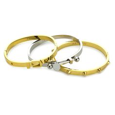 A perfect complement for your watch. Stand out with our stylish bangles, wear them on their own or combine them together! Stainless steel 18k gold plated and rhodium plated 2.8" x 1.77" - Suitable for wrist circumference up to 6.50" Hypoallergenic Tarnish resistant