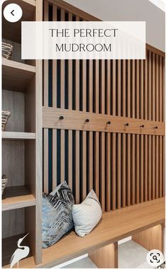 Wood Slat Mudroom, Midcentury Modern Mudroom Entryway, Mudroom Floating Bench, Mudroom Stairs Entryway, Drop Station Entryway Small Spaces, No Mudroom Solution, Modern Mudroom Design, Mud Room Locker, Modern Mudroom Ideas