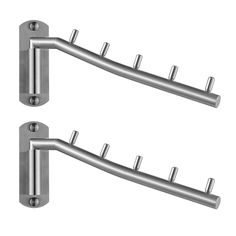 two stainless steel hooks on the side of a white wall