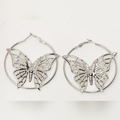 New Butterfly Hoops Earings Butterfly Hoop Earrings, Hoop Butterfly Earrings, Luxury Sterling Silver Butterfly Earrings, Butterfly-shaped Hypoallergenic Hoop Earrings For Gifts, Affordable Nickel-free Butterfly Earrings, Cc Hats, Pearl Veil, Ray Ban Men, Spa Headband