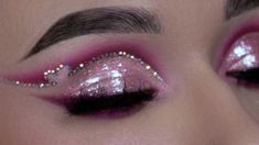 Pink Sparkly Makeup Looks, Mandie Core, Euphoria Pink Makeup, Black And Pink Makeup Looks, Pink Euphoria Makeup, Pink Y2k Makeup, Y2k Make Up, Pink Birthday Makeup, Pink Sparkly Makeup