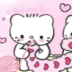 an image of two hello kittys knitting together