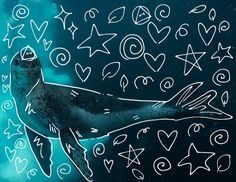 a drawing of a seal with hearts on it