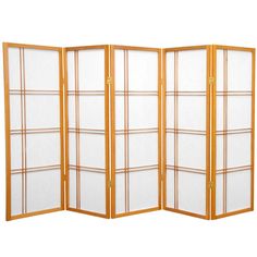 an orange room divider with four panels and two doors on each side, in front of a white background