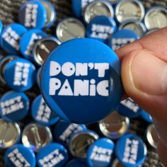 Everyone needs a reminder every once and a while! Spread the message of calm and chill to everyone you meet with my Don't Panic pin! Dont Panic, Hologram Stickers, Pinback Buttons, Button Pins, Cool Items, Pin Badges, Sticker Set, Buttons Pinback, Marketing And Advertising