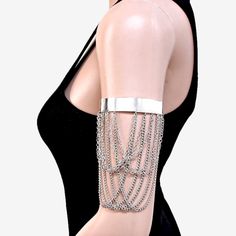 Inner Elastic 7" Metal Plate & Chains Upper Arm Bracelets, Upper Arm Cuff Bracelet, Upper Arm Cuff, Arm Cuff Bracelet, Upper Arm Cuffs, Arm Bracelets Upper, Hand Chain Jewelry, Bracelets Chain, Metal Cuff Bracelet