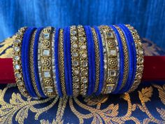 Dia Bangle Set - Kaur Bridal Velvet Bangles, Mirror Work, Bangle Set, Two Hands, Royal Blue, Bangles, Velvet, Mirror, Green